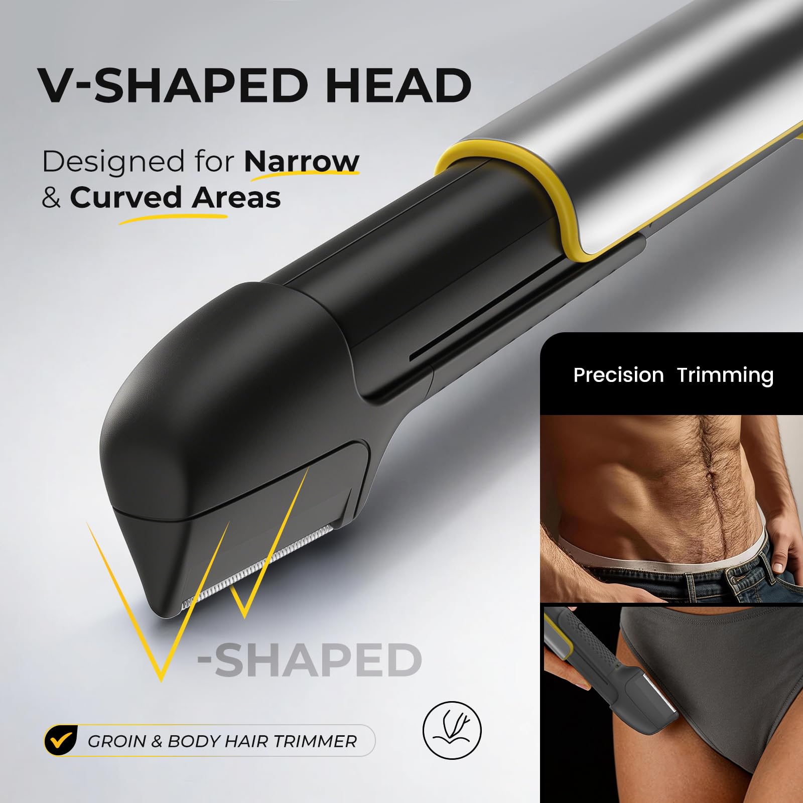PRITECH Body Trimmer guard combs ensure safe trimming across hair lengths.