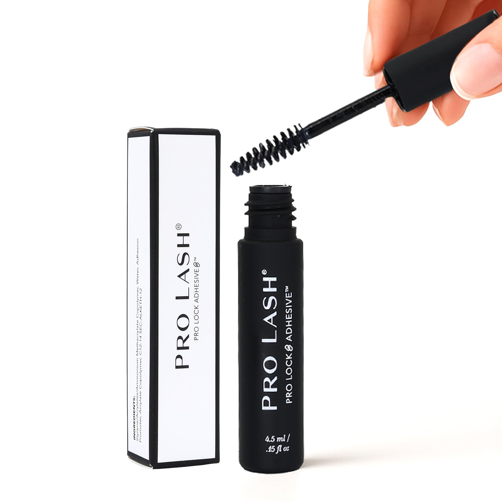 Pro Lash Pro Lock bottle close-up highlighting premium, fume-free formula.