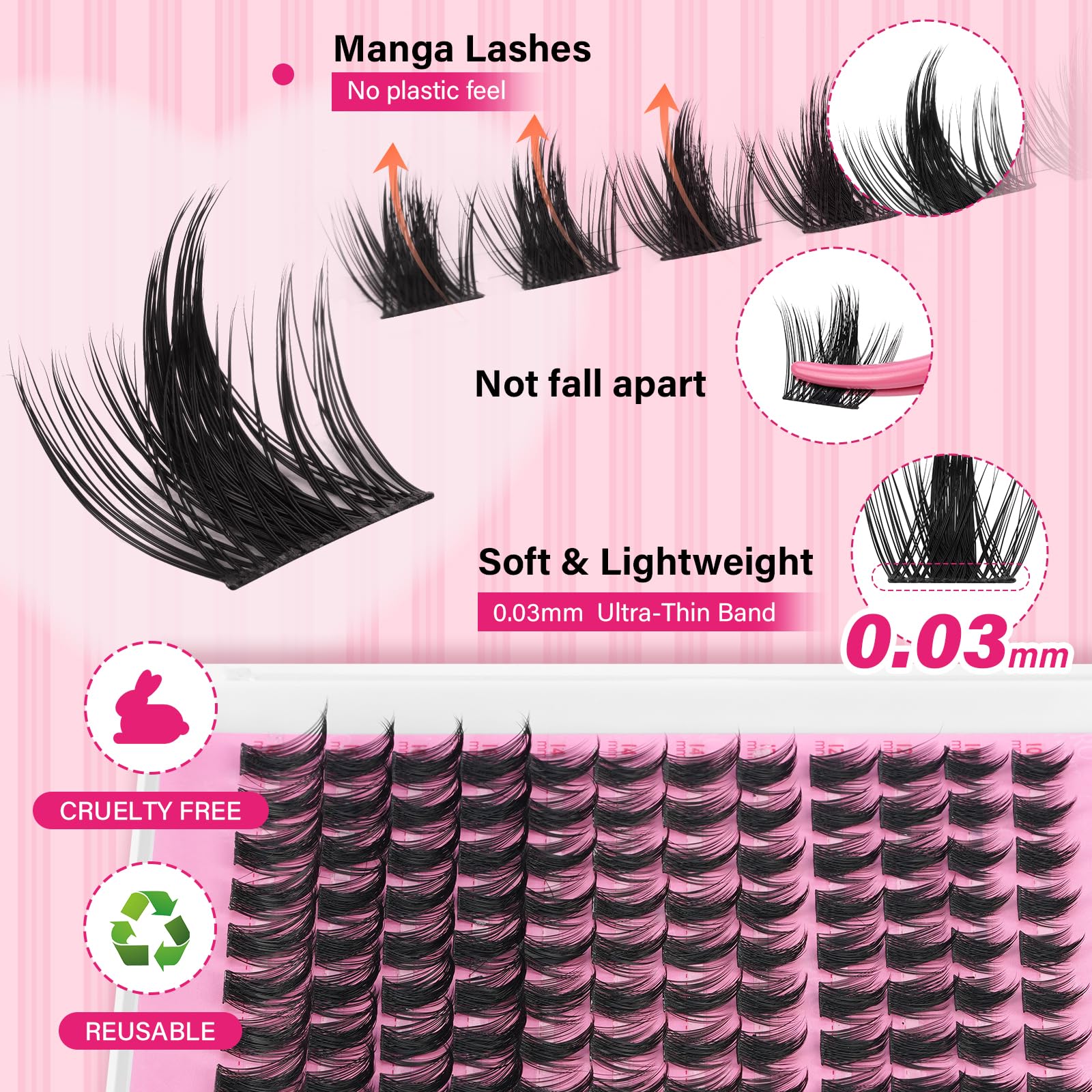PRO LASHBEAUTY Manga Lash Clusters mixed-length design for custom styles.
