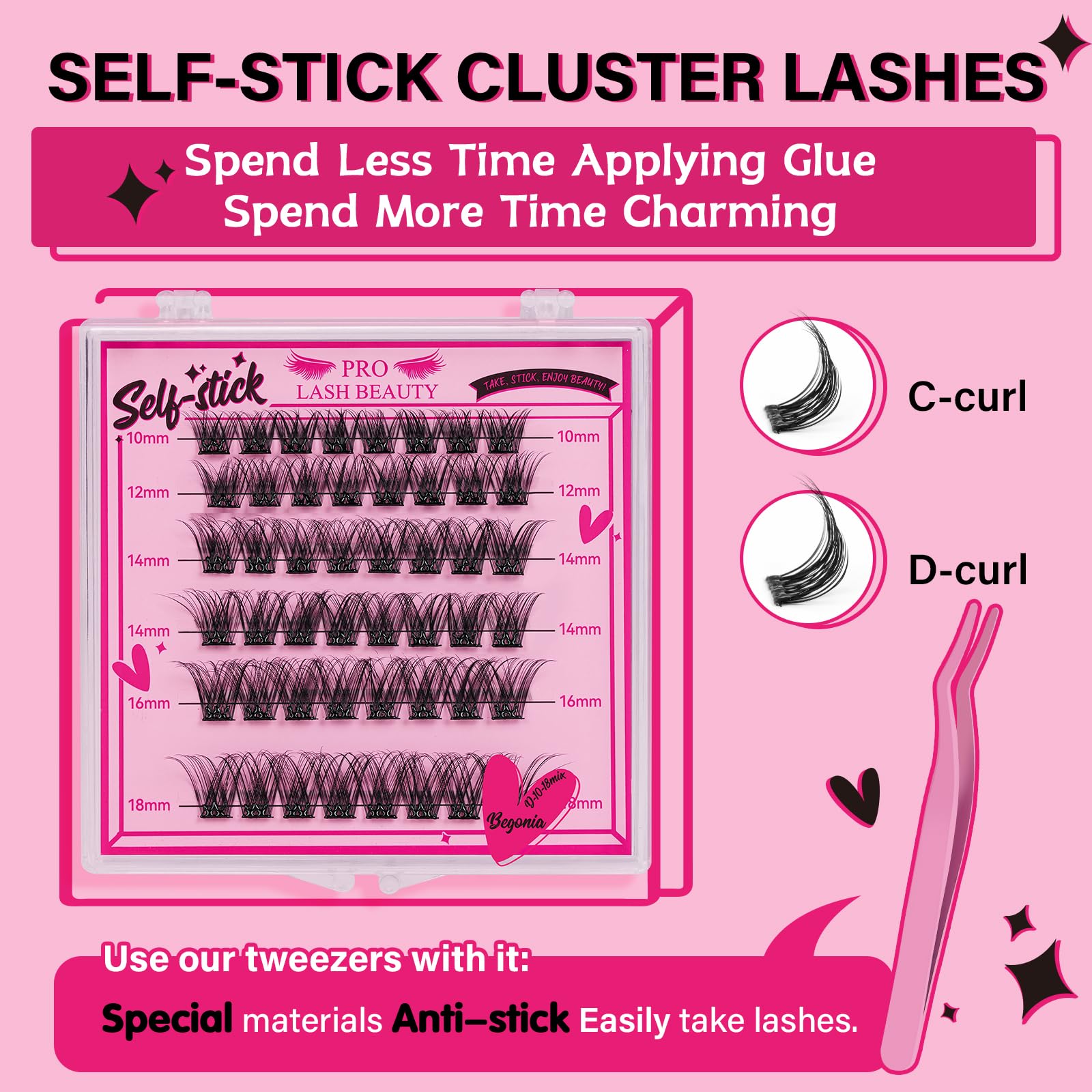 PRO LASHBEAUTY mixed 10-18mm lengths offer versatile lash looks.