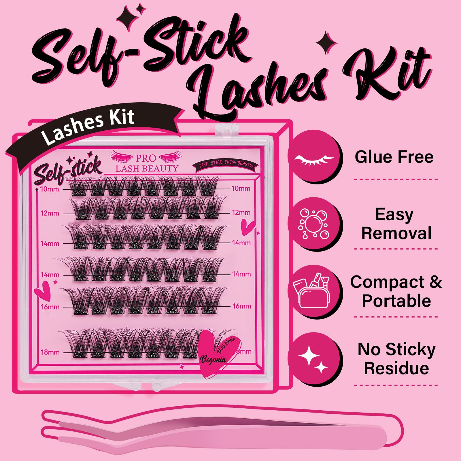 PRO LASHBEAUTY press-on cluster lashes shown for fast, glue-free application.