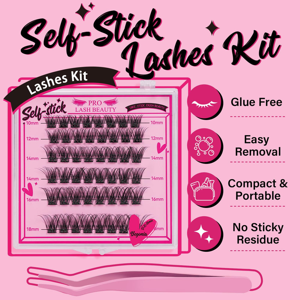 PRO LASHBEAUTY press-on cluster lashes shown for fast, glue-free application.
