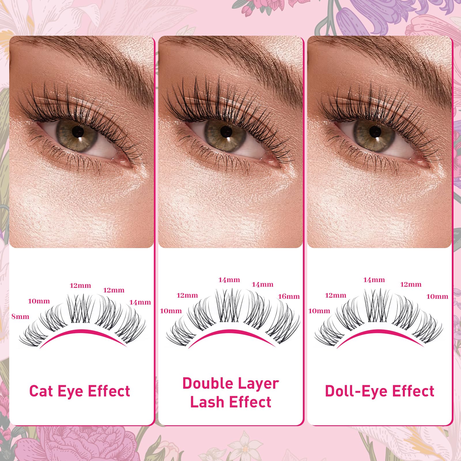 PRO LASHBEAUTY venus-cluster-mix-8-16 showcases varied volumes for versatile looks.
