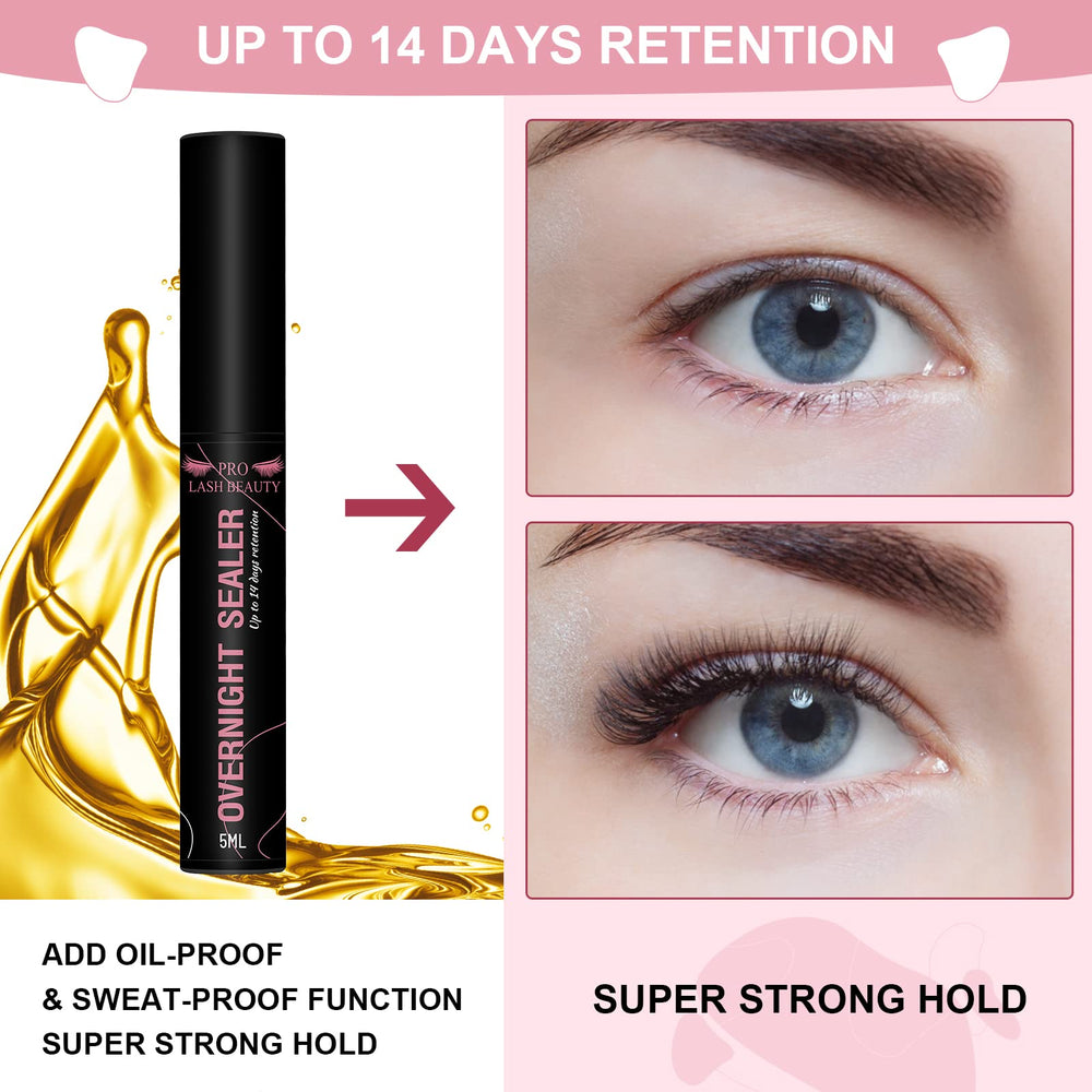 PRO LASHBEAUTY Overnight Sealer shows waterproof and oil-proof protection.