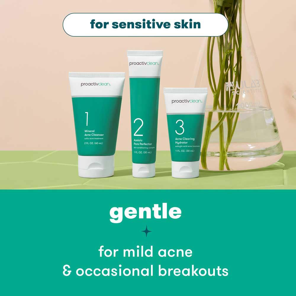 Proactiv Clean 3-Step Kit packaging showing the complete routine for sensitive skin.