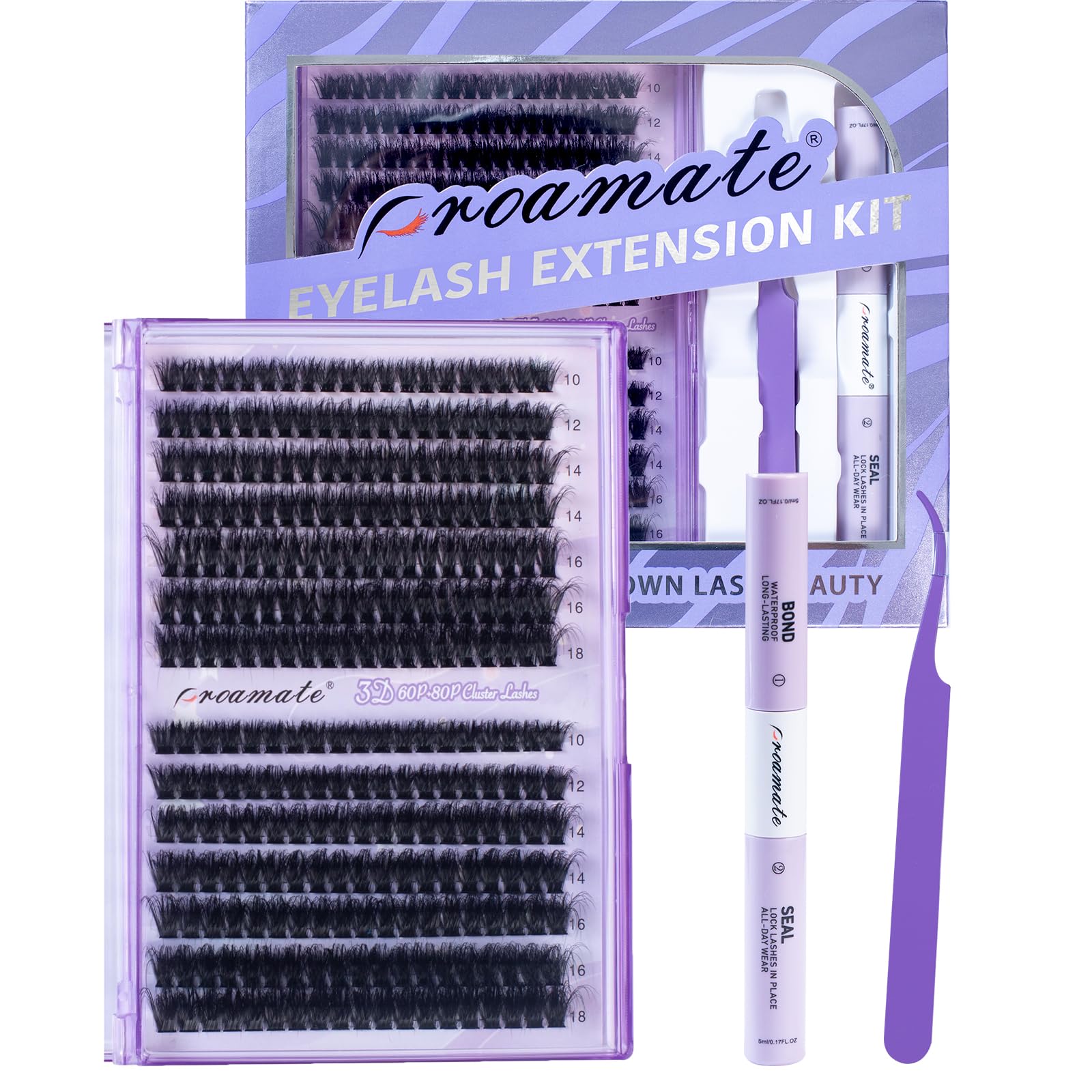 Proamate cluster lashes with D Curl in 10-18mm for versatile looks.