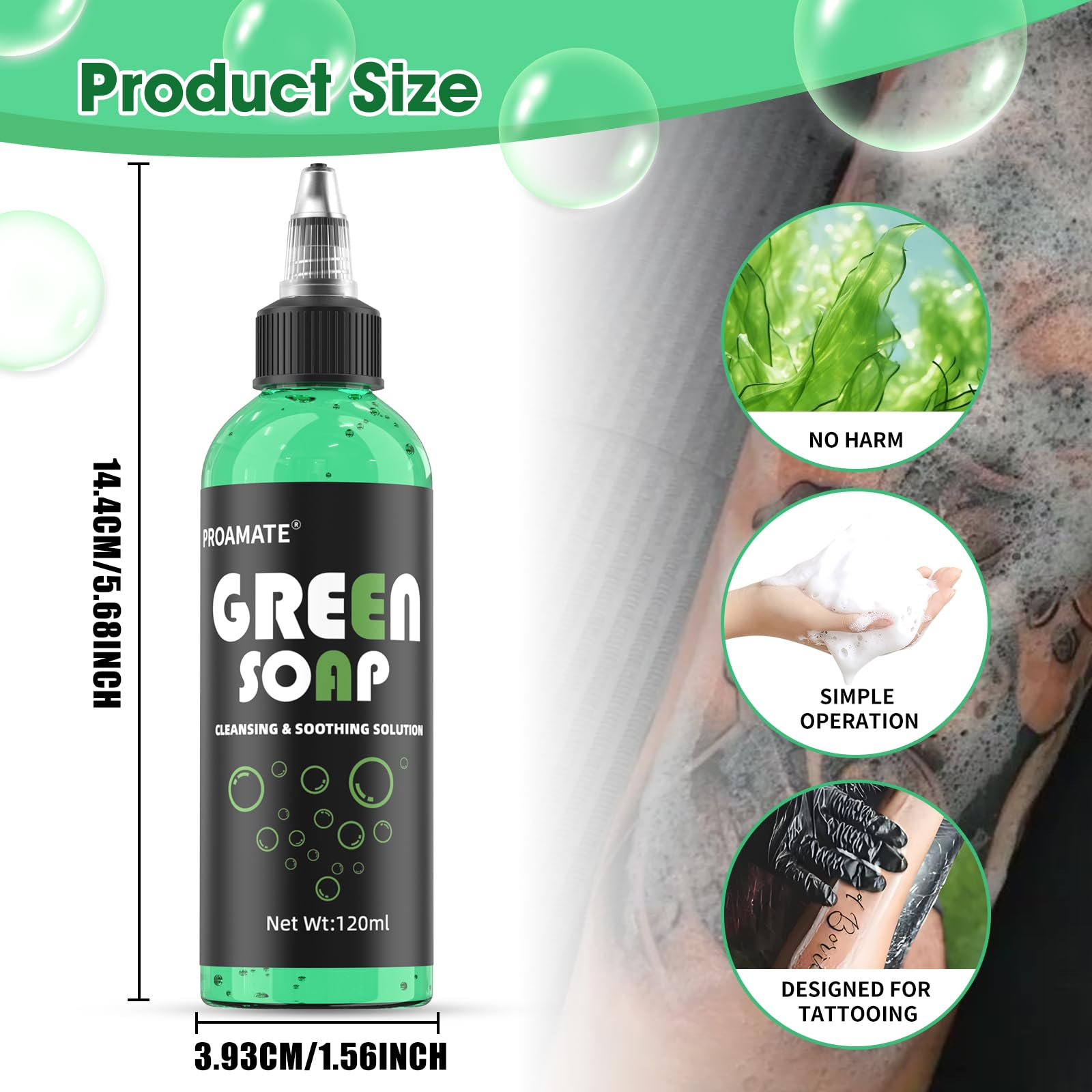 Proamate Jabón Verde sin olor irritante para tatuajes