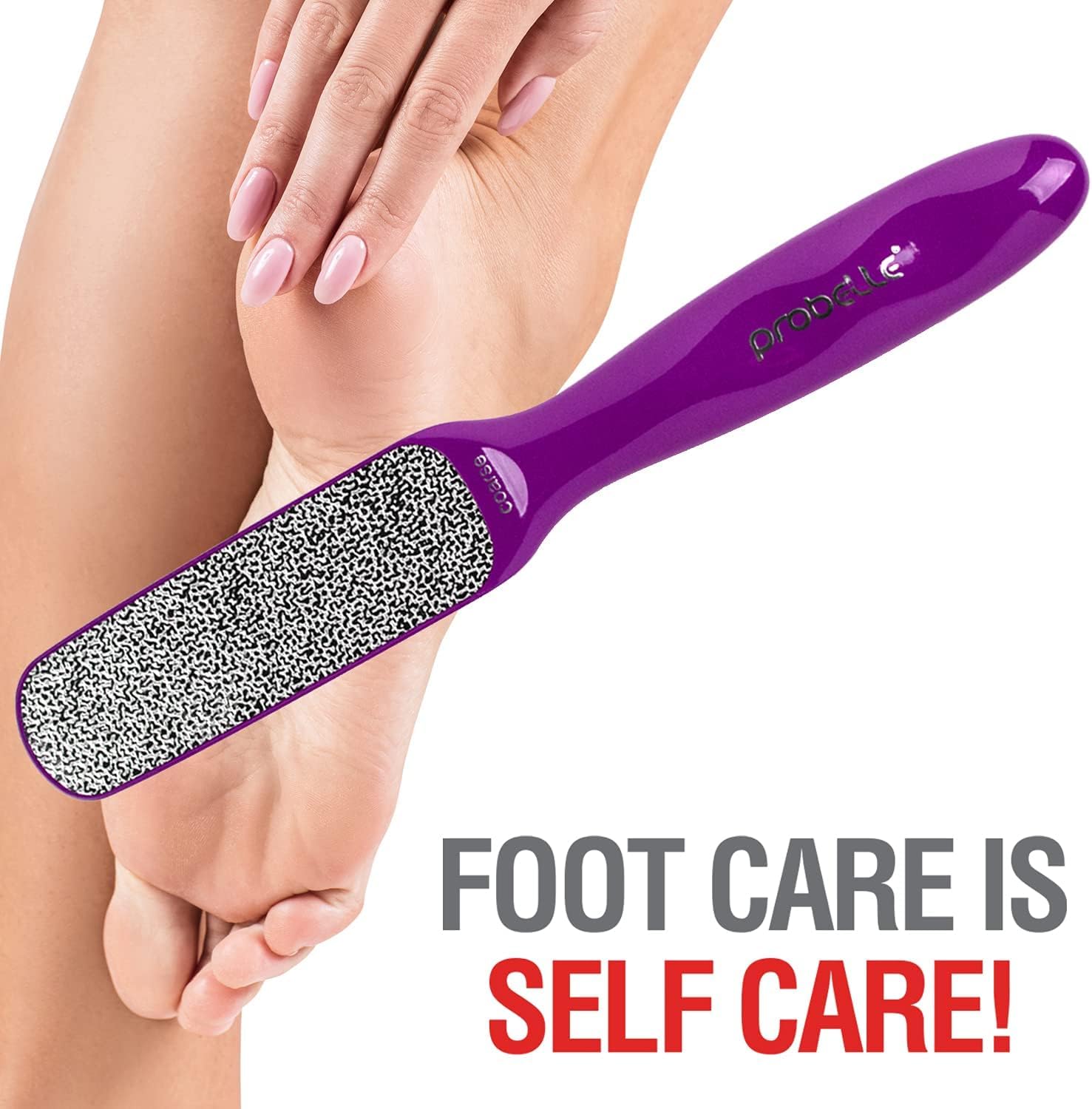 Probelle before-after demo showing foot file result.