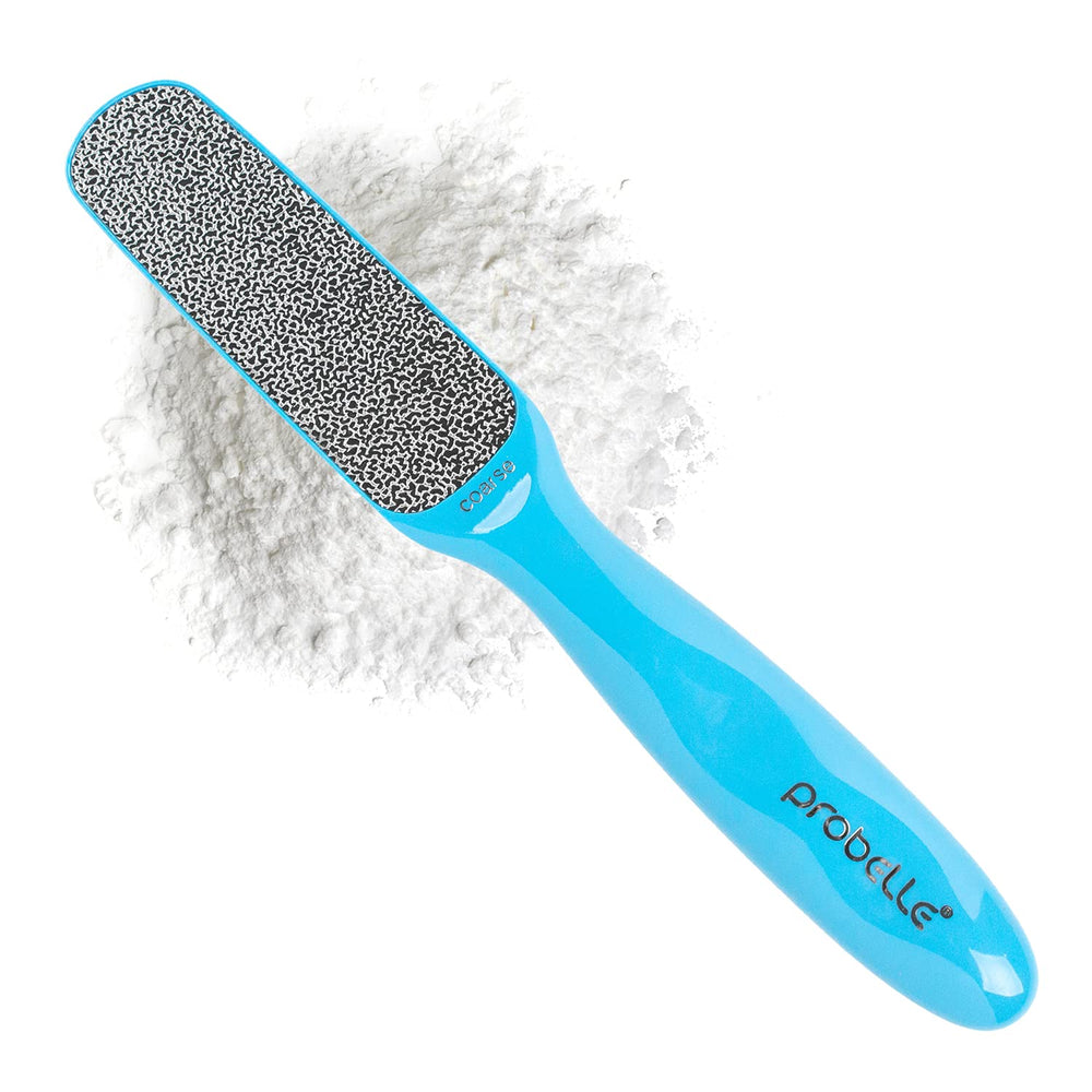 Probelle blue-handle double-sided foot file for an easy, comfortable at-home pedicure.