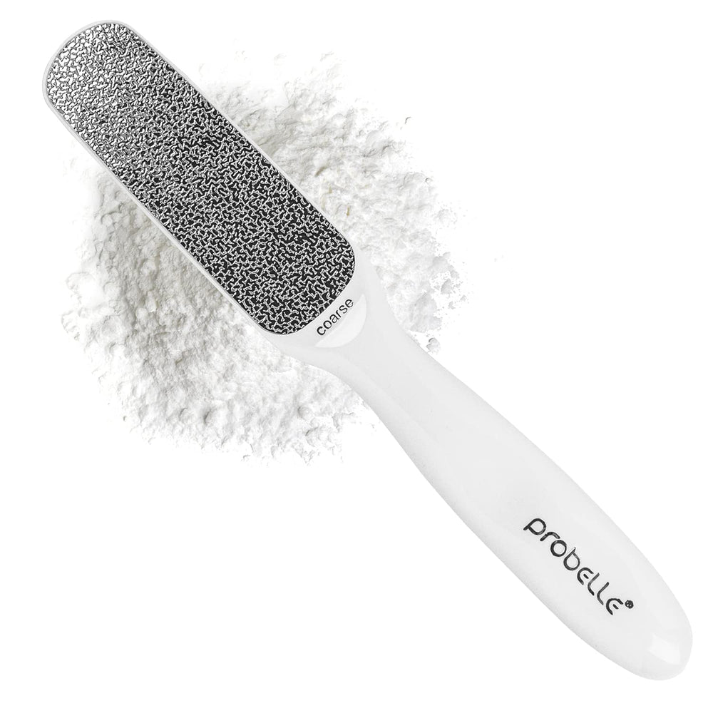 Probelle double-sided foot file with nickel surface for effective callus removal.