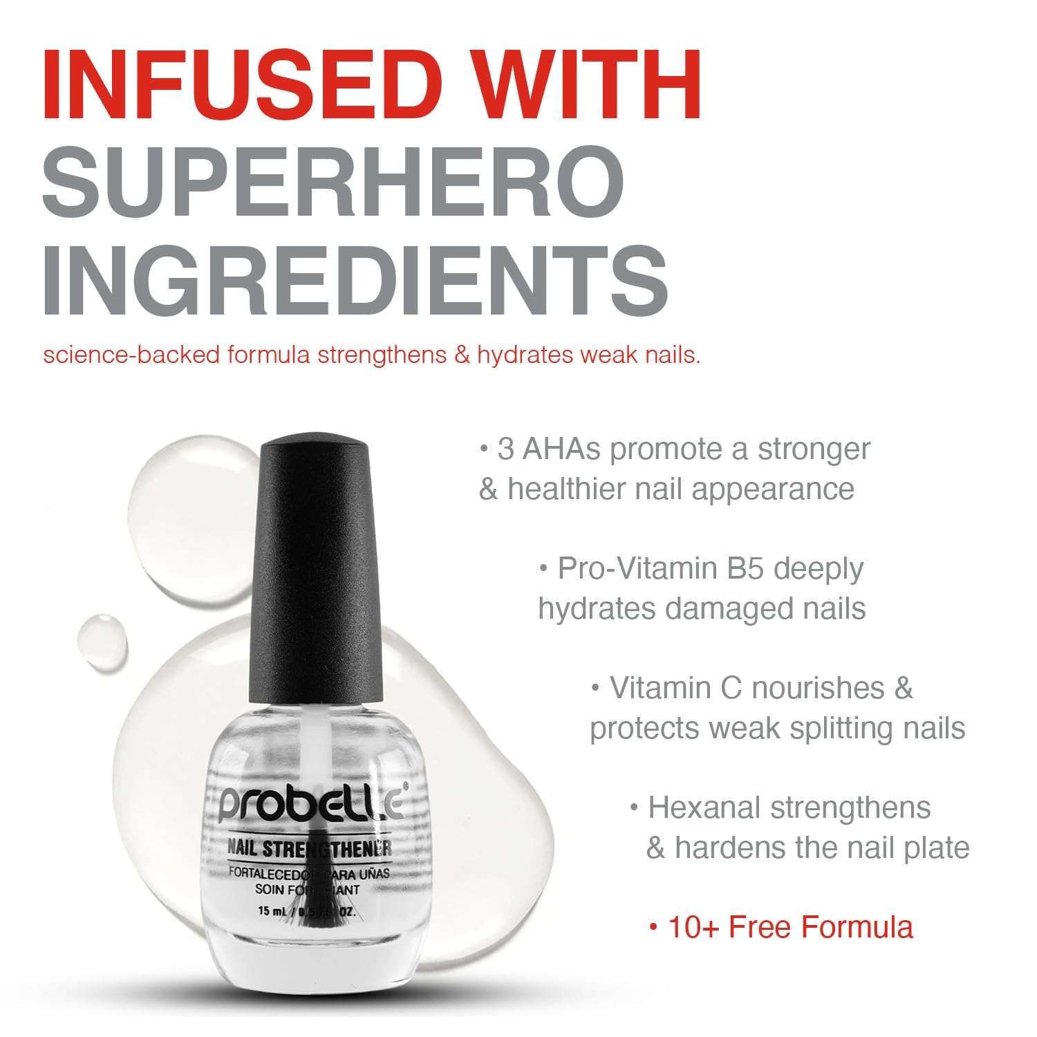 Probelle fortalezedor de uñas con pincel para aplicación base suave.