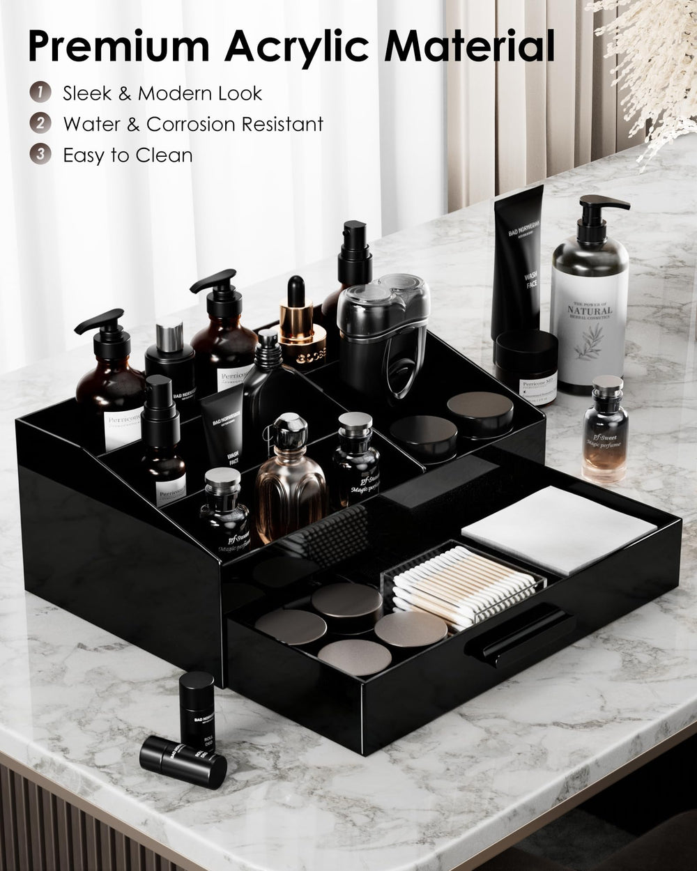 ProCase bathroom countertop organizer neatly displays skincare and grooming essentials