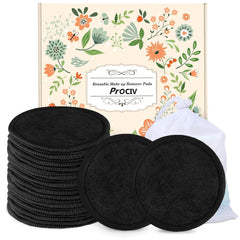 Prociv reusable makeup remover pads in black, soft bamboo-cotton texture.