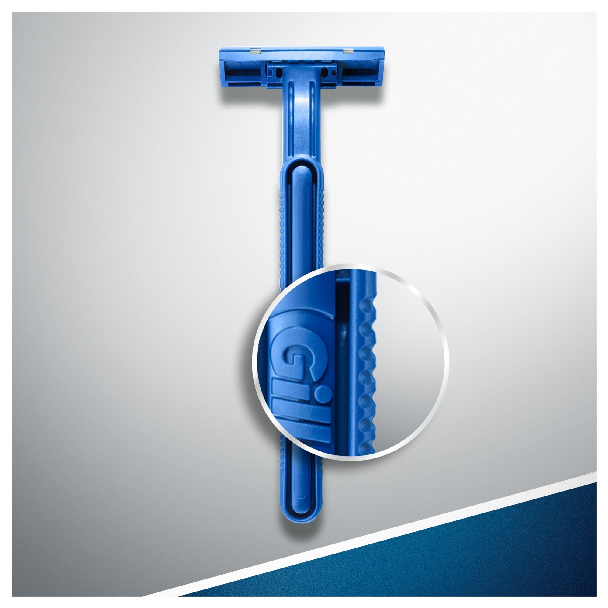 BLUE II Disposable Razors 20 travel display for on-the-go grooming.