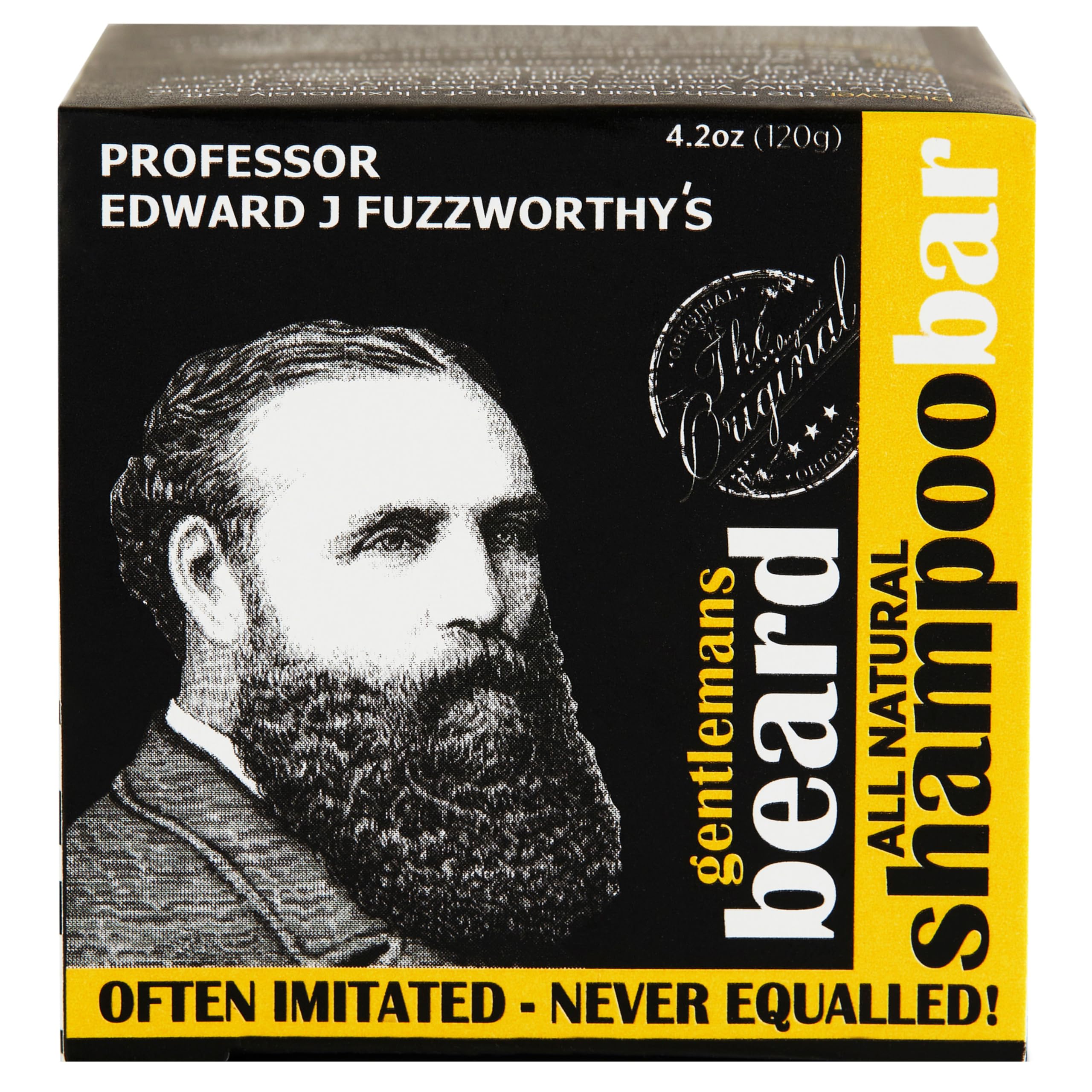 Professor Fuzzworthy's beard shampoo bottle with natural oils for a clean beard routine.