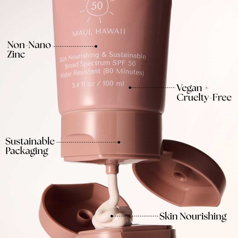 Project Reef SPF 50 mineral sunscreen lotion in squeeze-tube ready for travel.
