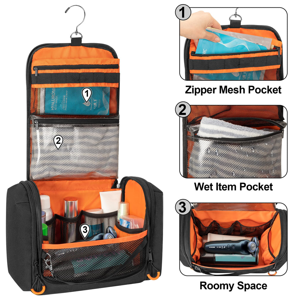 Prokva Tactical Toiletry Bag orange lining helps you spot items quickly.