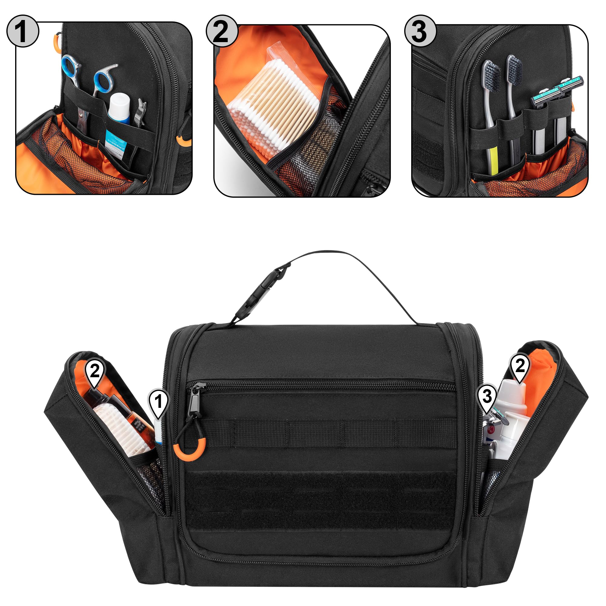 Prokva Tactical Toiletry Bag top flap pocket separates damp items.