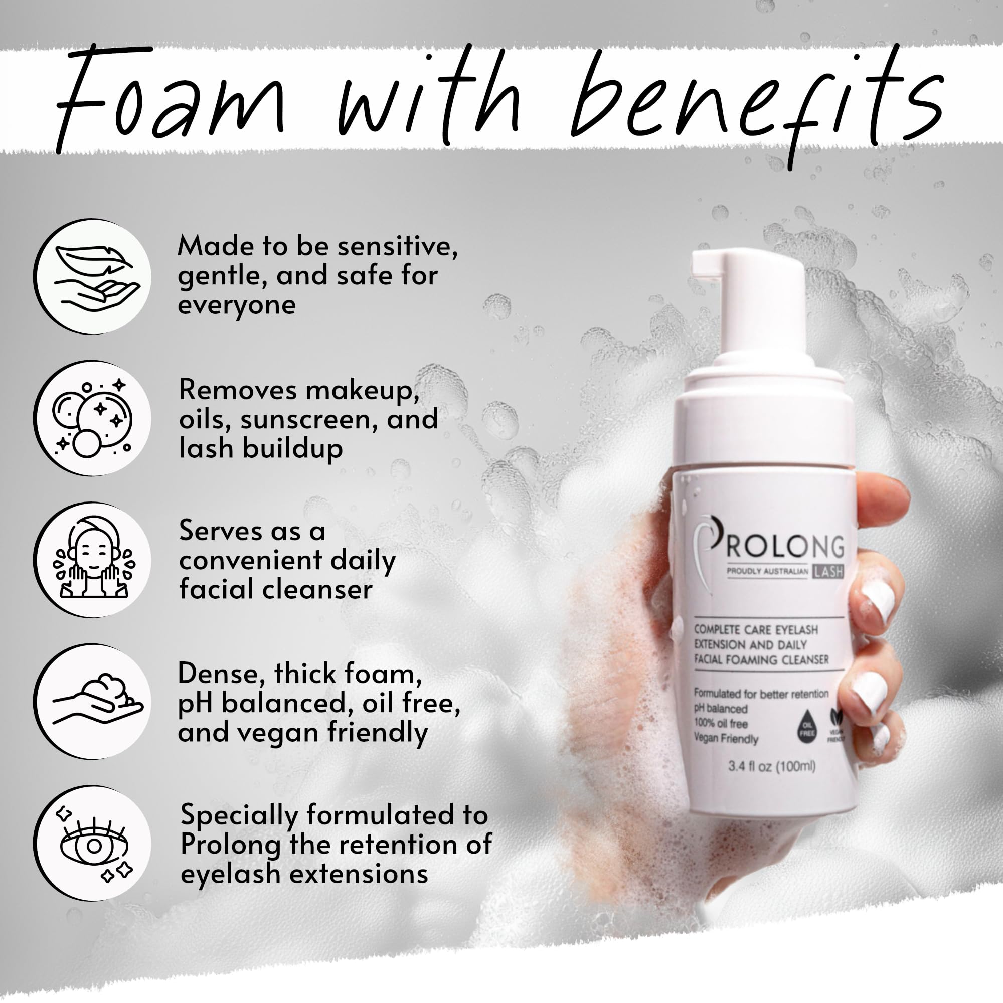 PROLONG LASH foaming cleanser for lash extensions and natural lashes