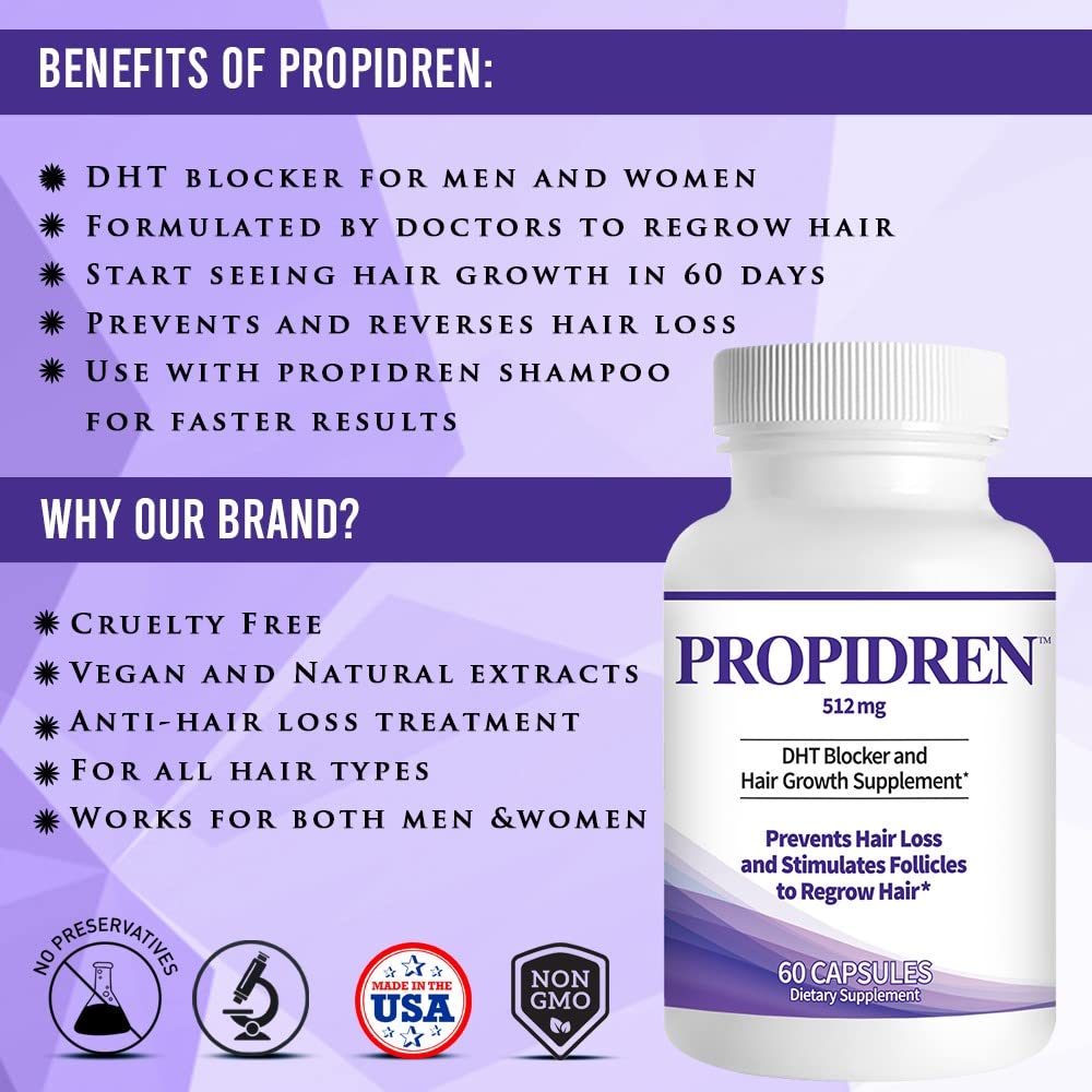 Pronexa Propidren shampoo display paired with capsules for a routine.
