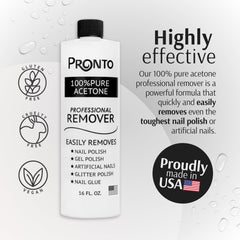 Pronto acetona 100% en dispensador profesional para aplicación precisa.