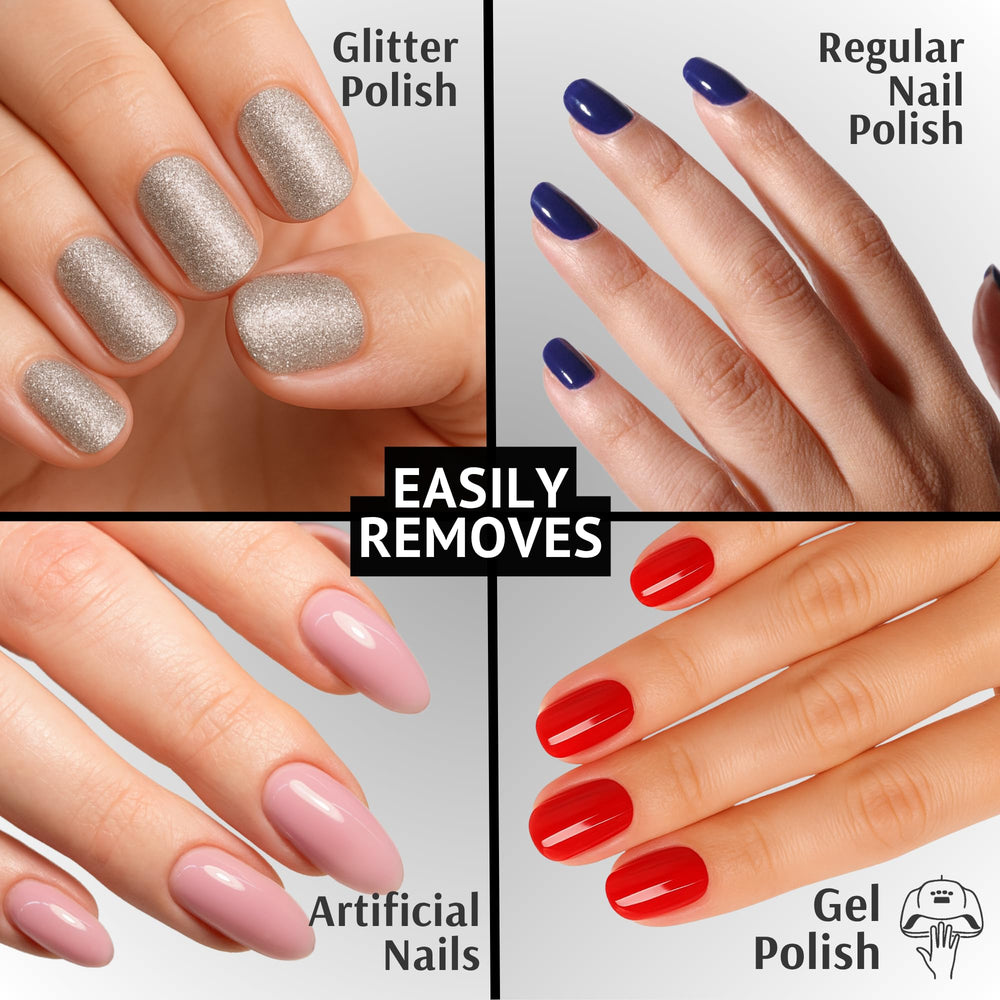 Pronto acetone remover applied to nail for efficient soak-off.