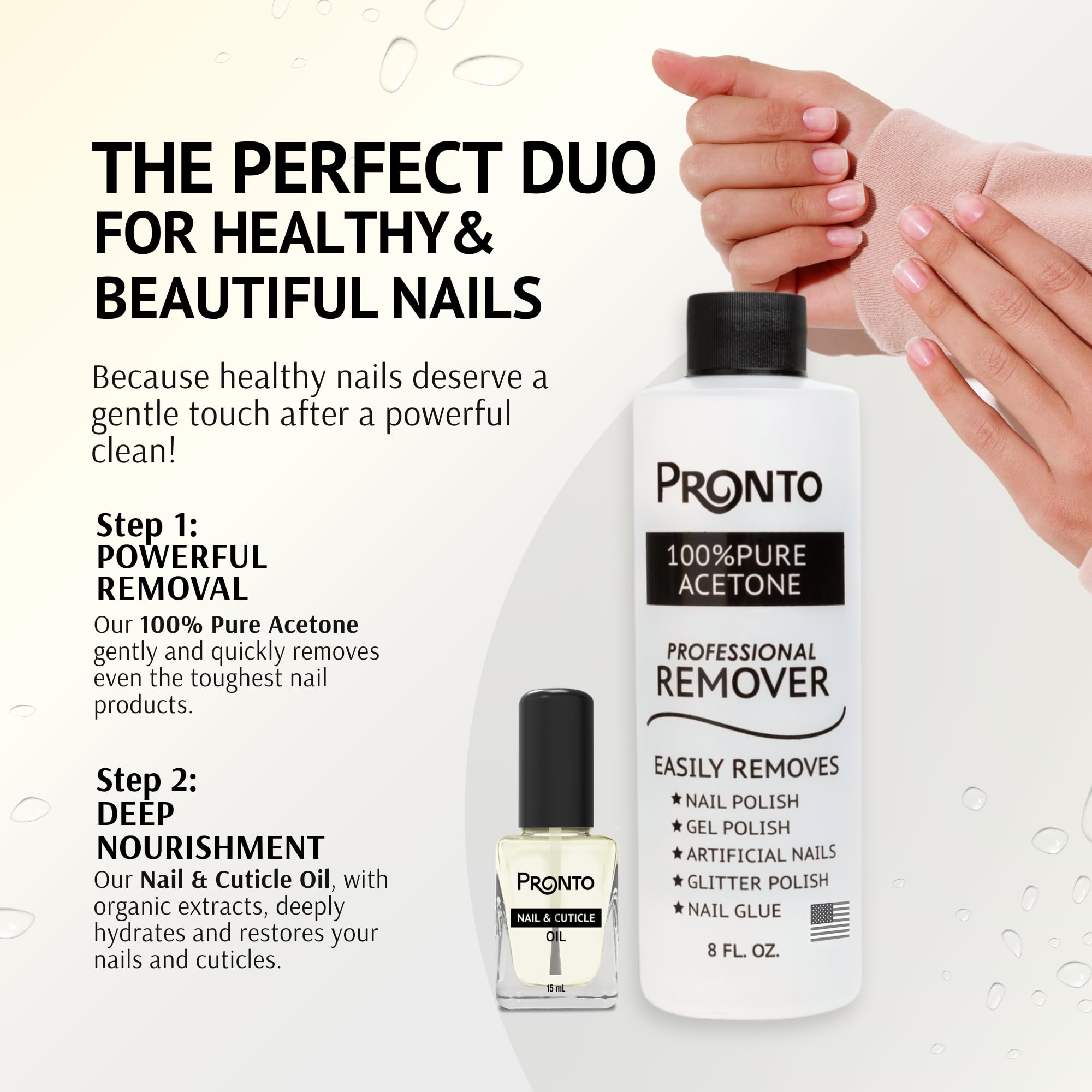 Pronto, eliminación de esmalte gel con acetona pura para uñas limpias.