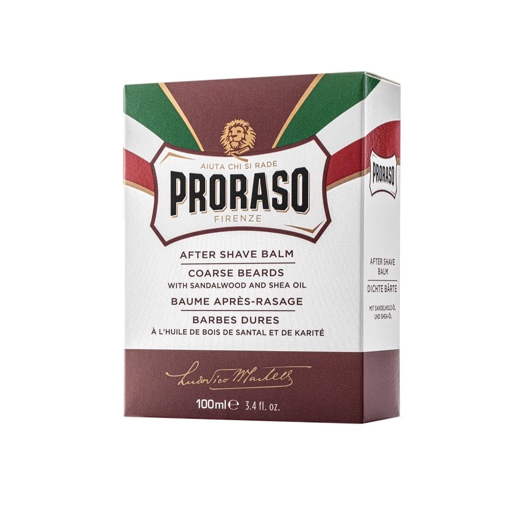 Proraso after shave balm being applied shows steps for easy, quick absorption.