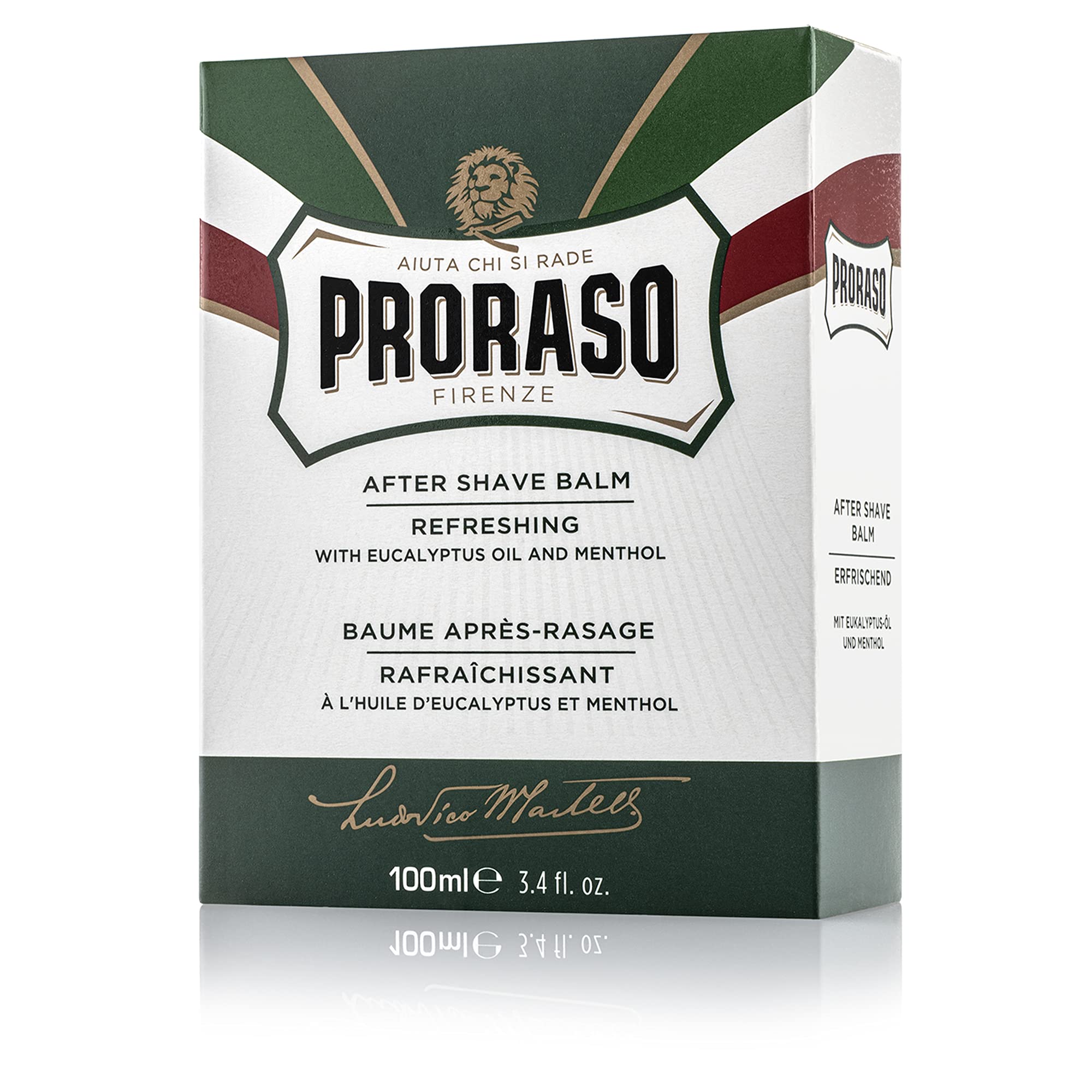 Proraso After Shave Balm texture closeup highlights non-greasy, light cream consistency.