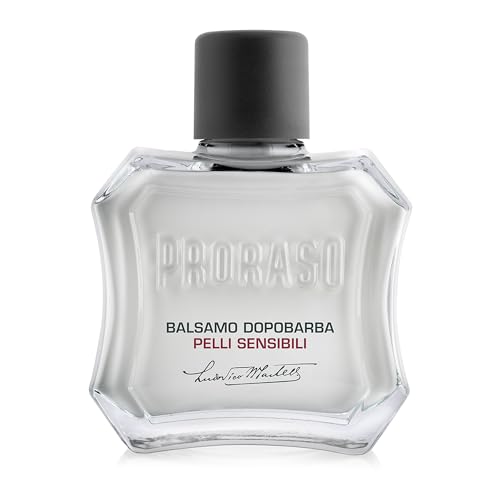 Proraso After Shave Balm label on tube highlighting natural ingredients and alcohol-free formula