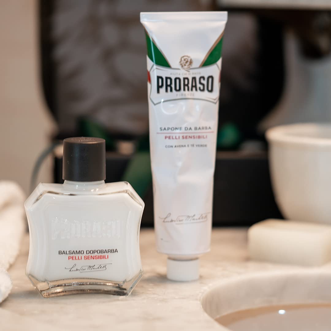 Proraso balm with lime and apple scent notes hinted