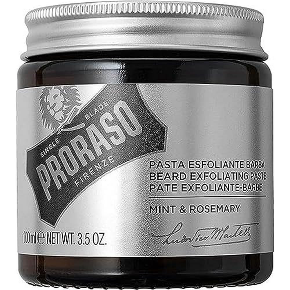Proraso pasta exfoliante para barba y cara, limpieza profunda y sensación fresca.