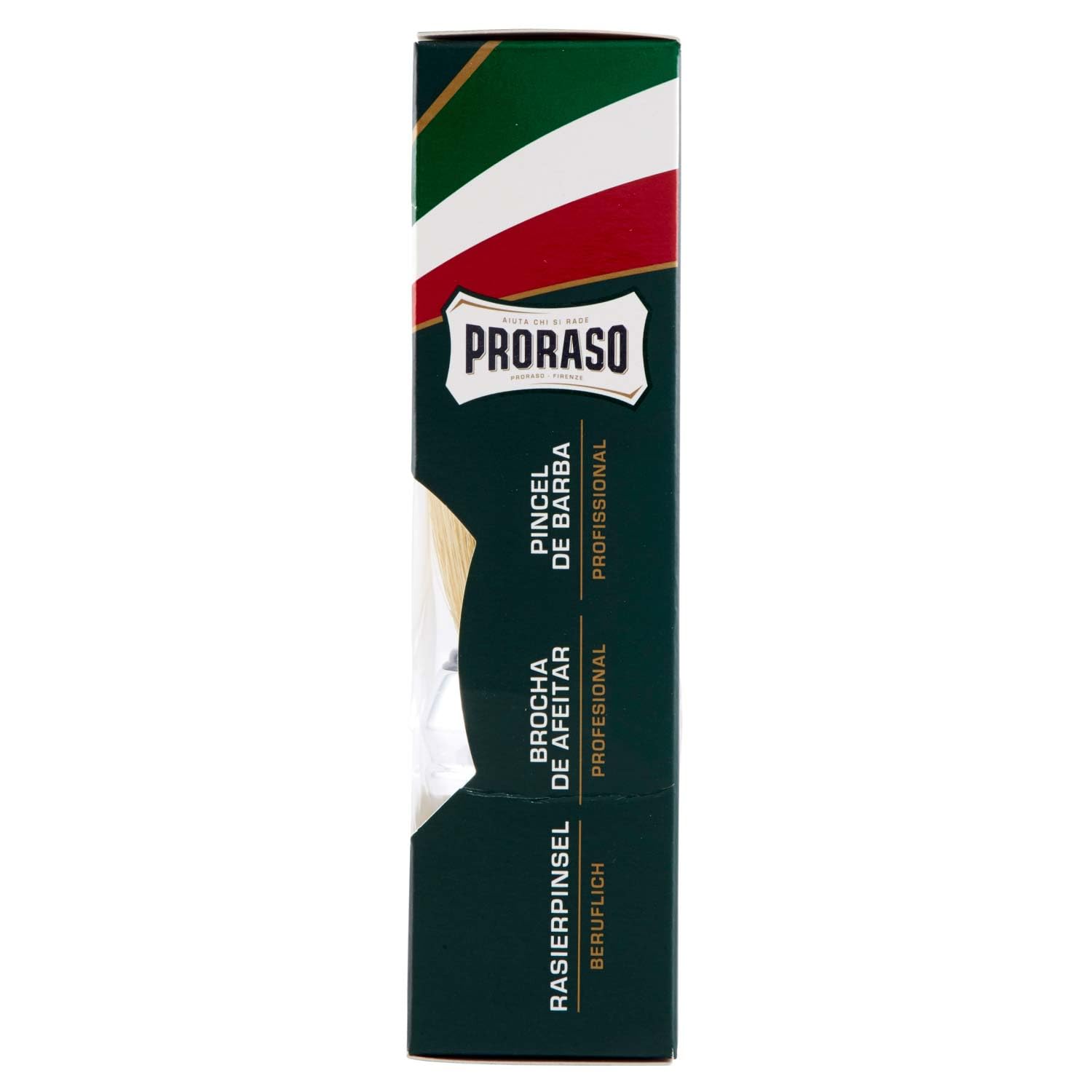 Proraso professional shaving brush holds water to boost hydration and lather quality.