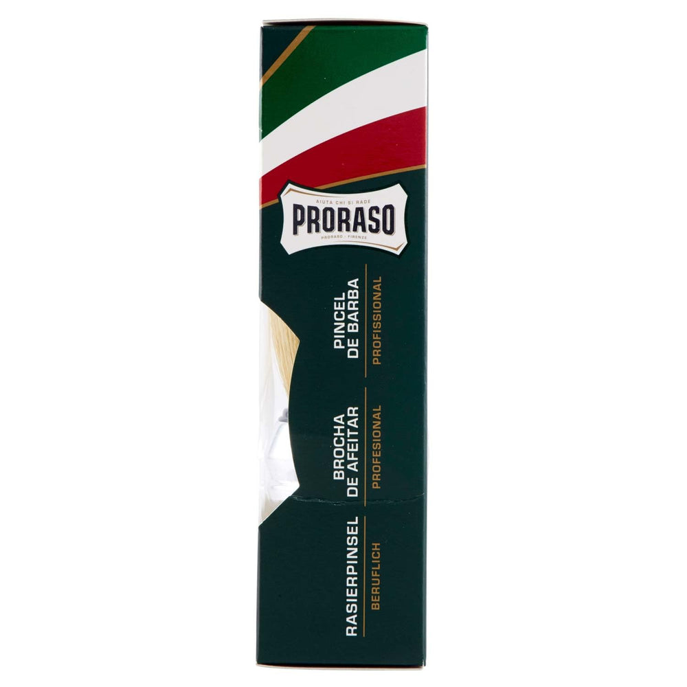 Proraso professional shaving brush holds water to boost hydration and lather quality.