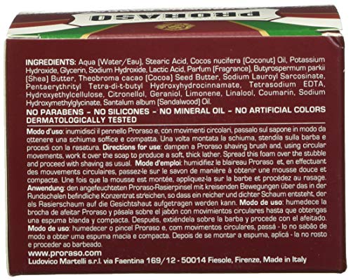 Proraso Sandalwood Oil detail highlights its soothing scent and beard-softening properties