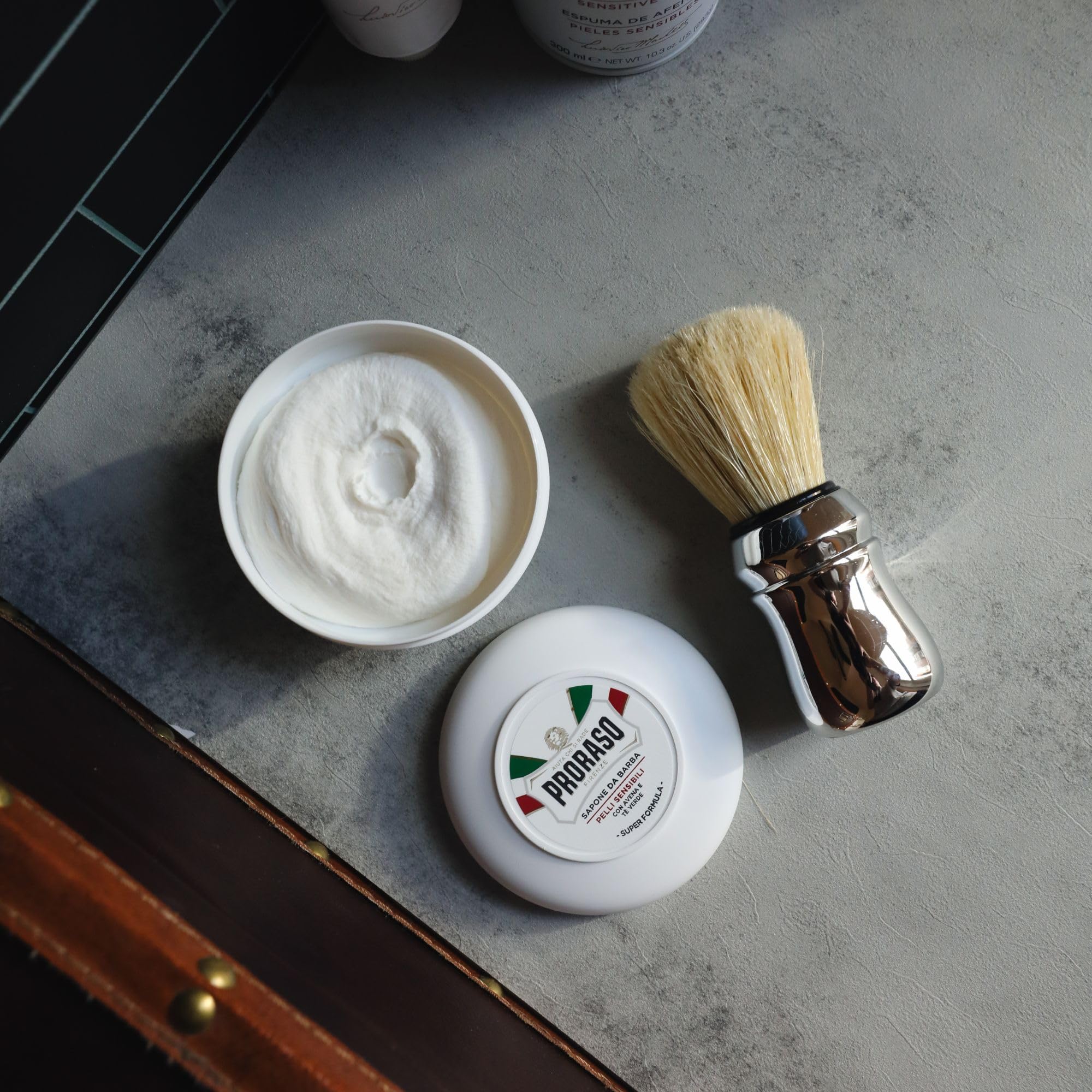 Proraso Shave Soap in a bowl invites brush-lathering for a traditional prep.