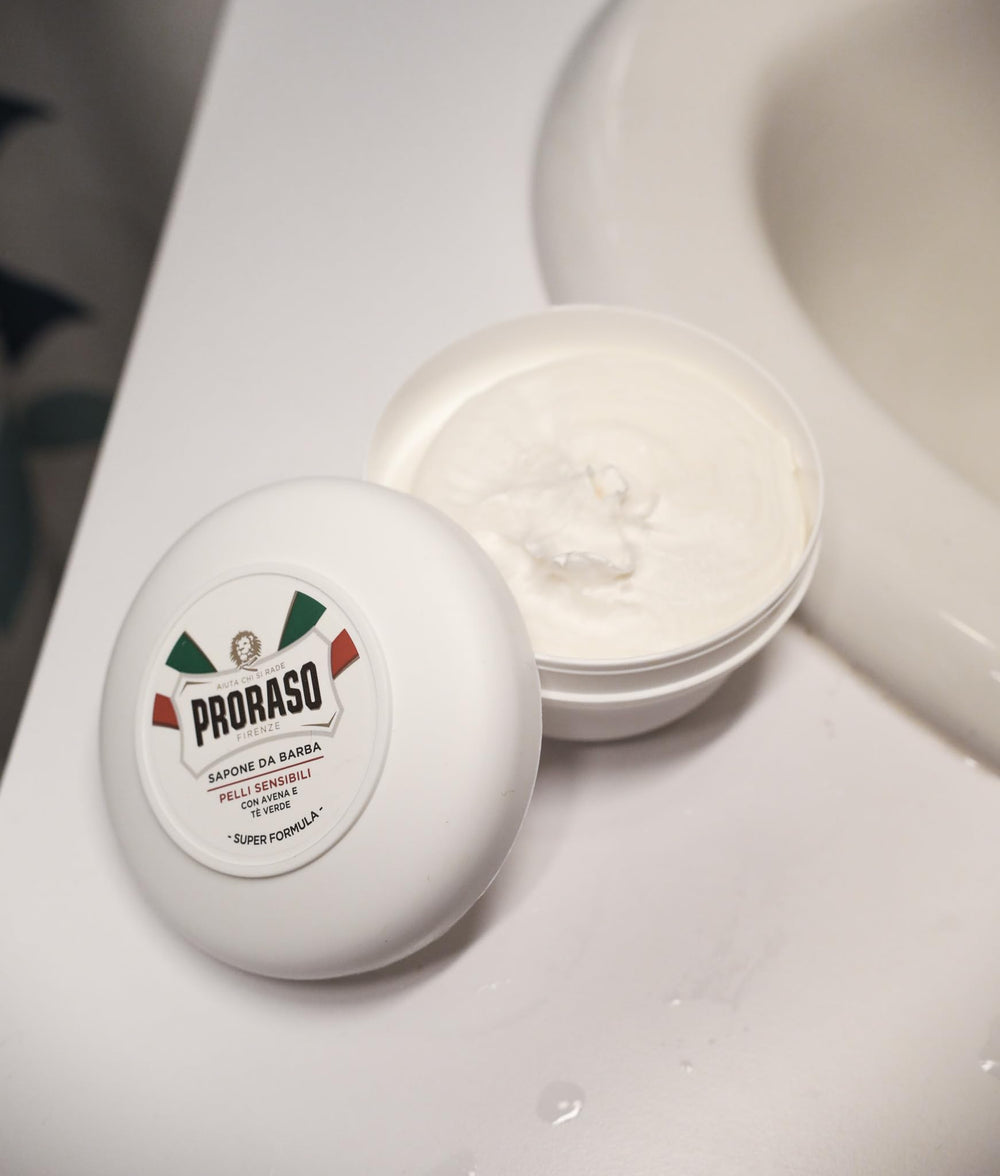 Proraso Shave Soap with Green Tea antioxidants supports refreshed complexion.
