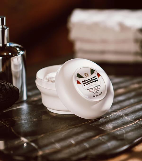 Proraso Shave Soap Sensitive Skin Formula minimizes irritation during daily grooming.