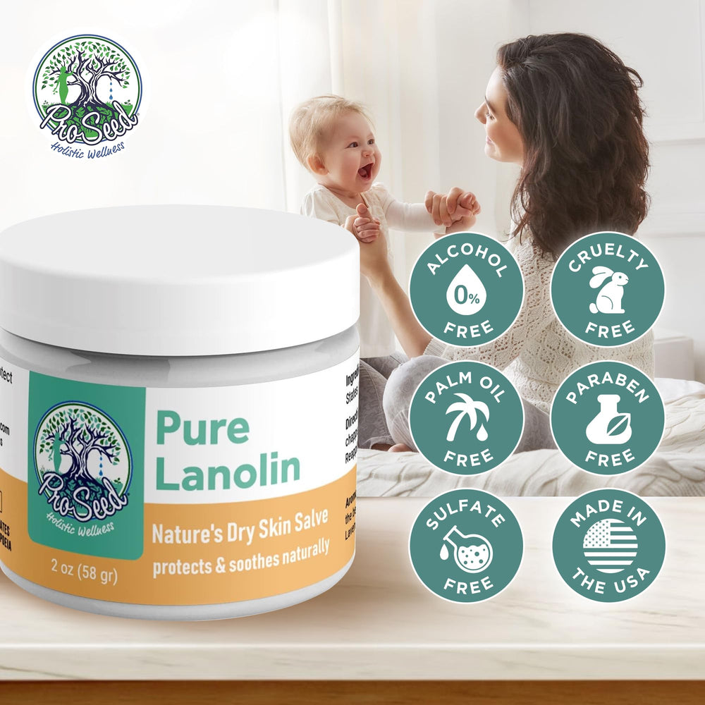 ProSeed Lanolin Balm for breastfeeding; gentle nipple care.
