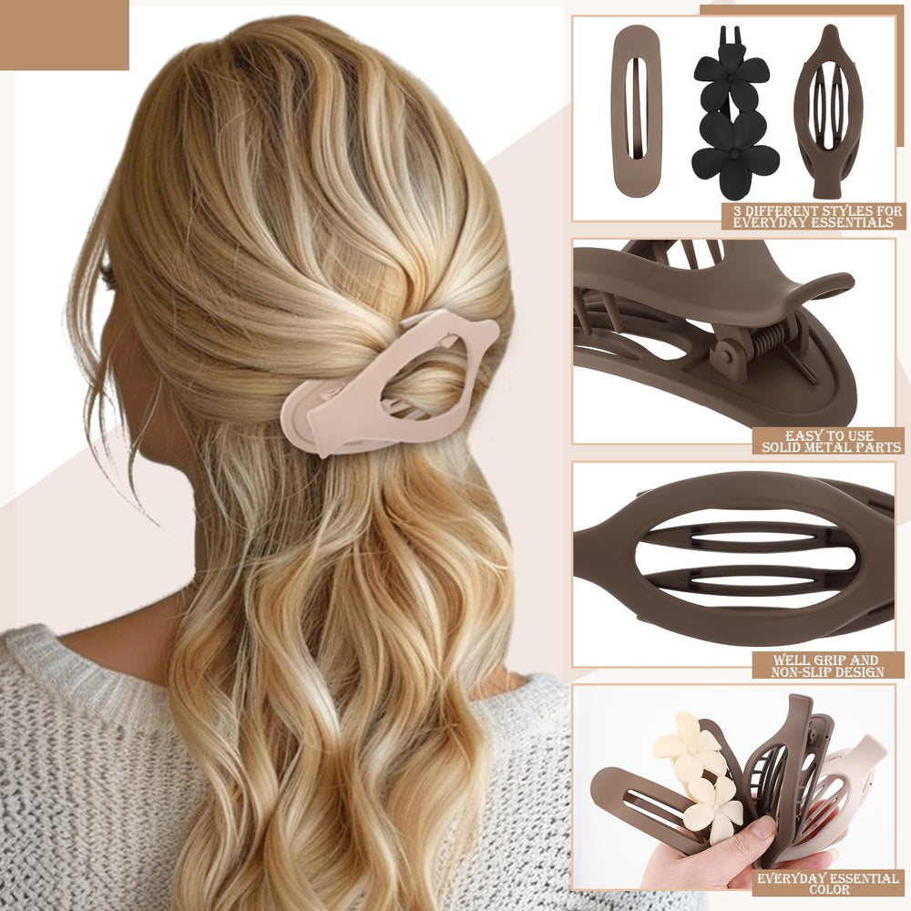 Prosuites flat claw clip demonstrating non-slip design on straight hair