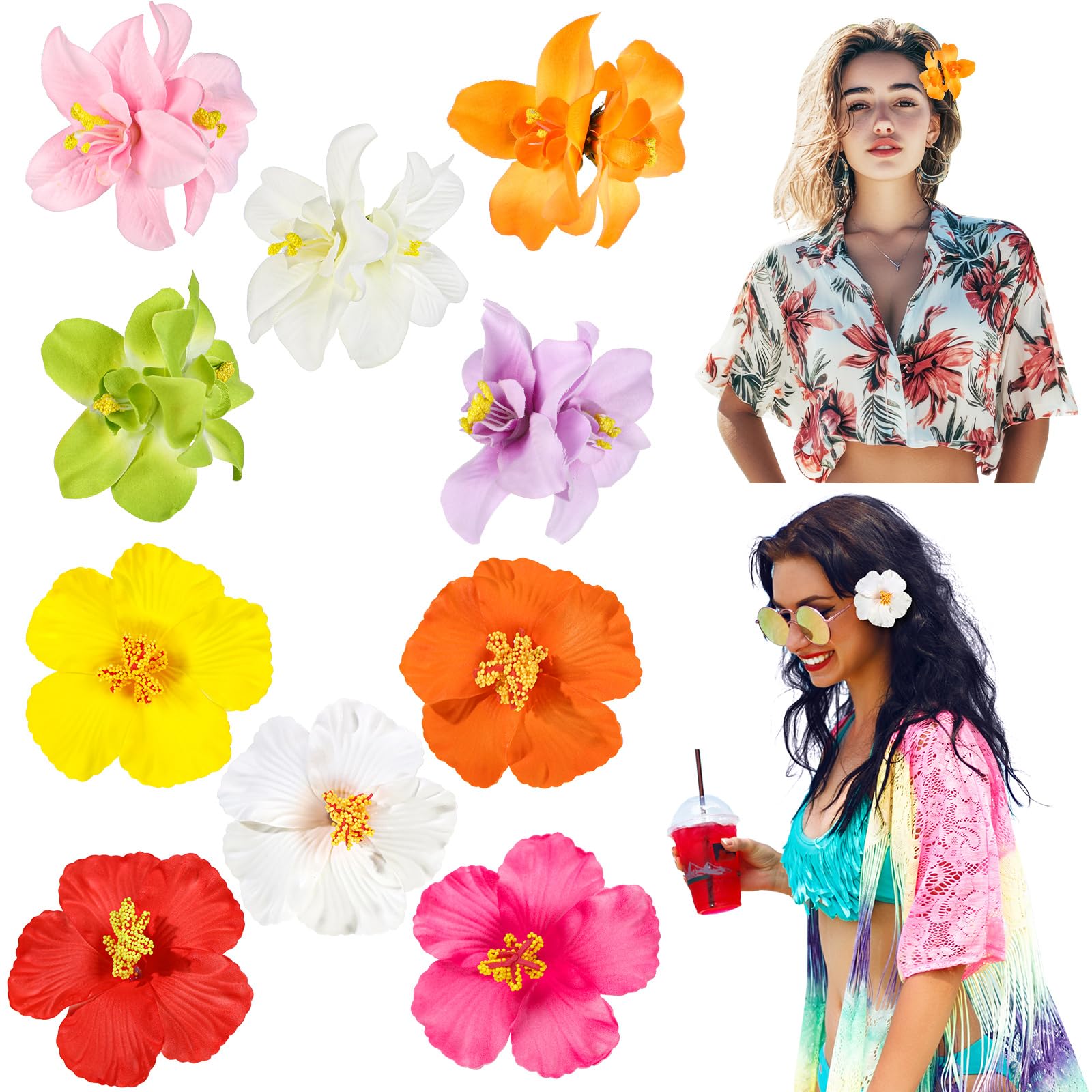 ProSuites pinzas flores hawaianas hibisco blanco, ideales para estilos veraniegos