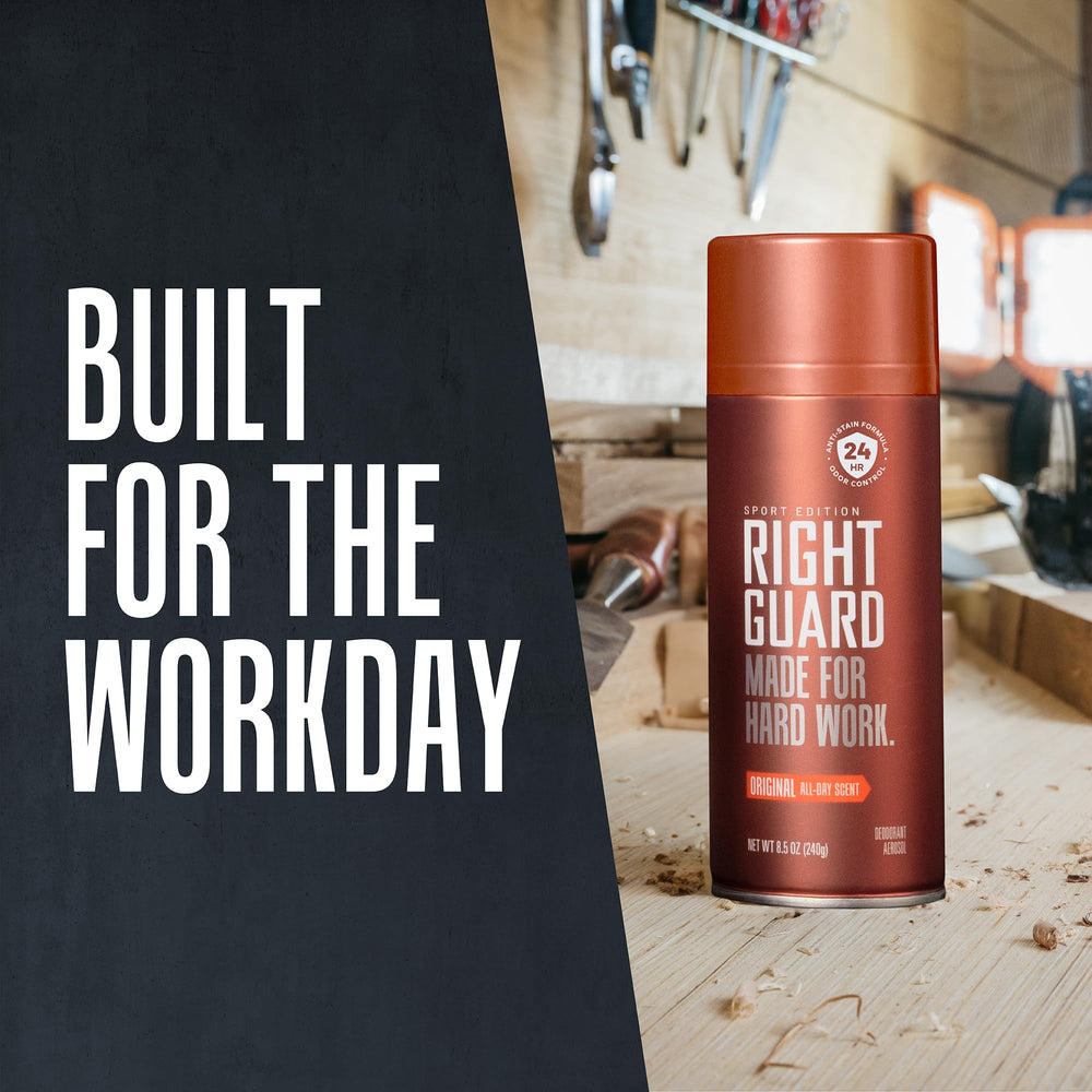 Protección 24 h de Right Guard para días largos de trabajo o entrenamiento.