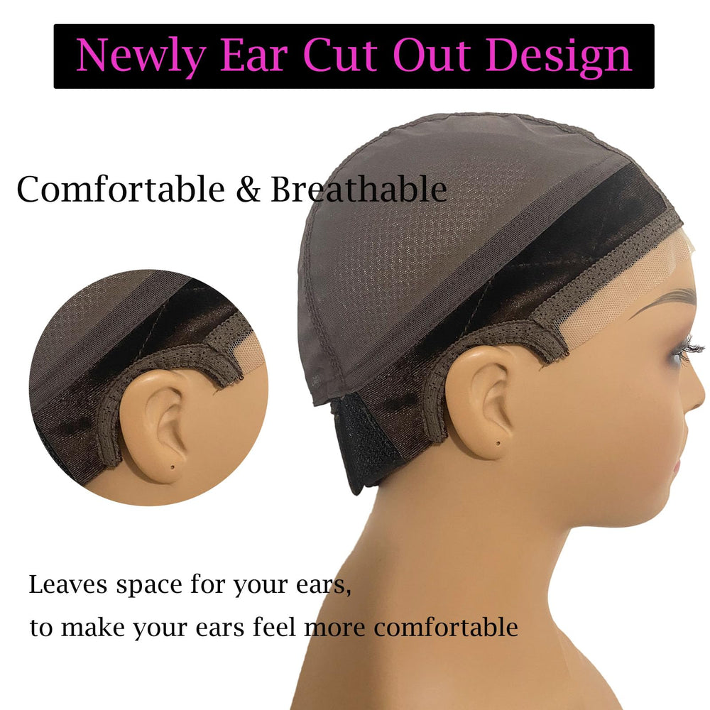 Prudenp wig cap with Ear-Cut Out design for comfortable wear around ears.