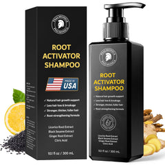 Psalmonica Root Activator Shampoo bottle with calming herbal formula for healthy scalp.
