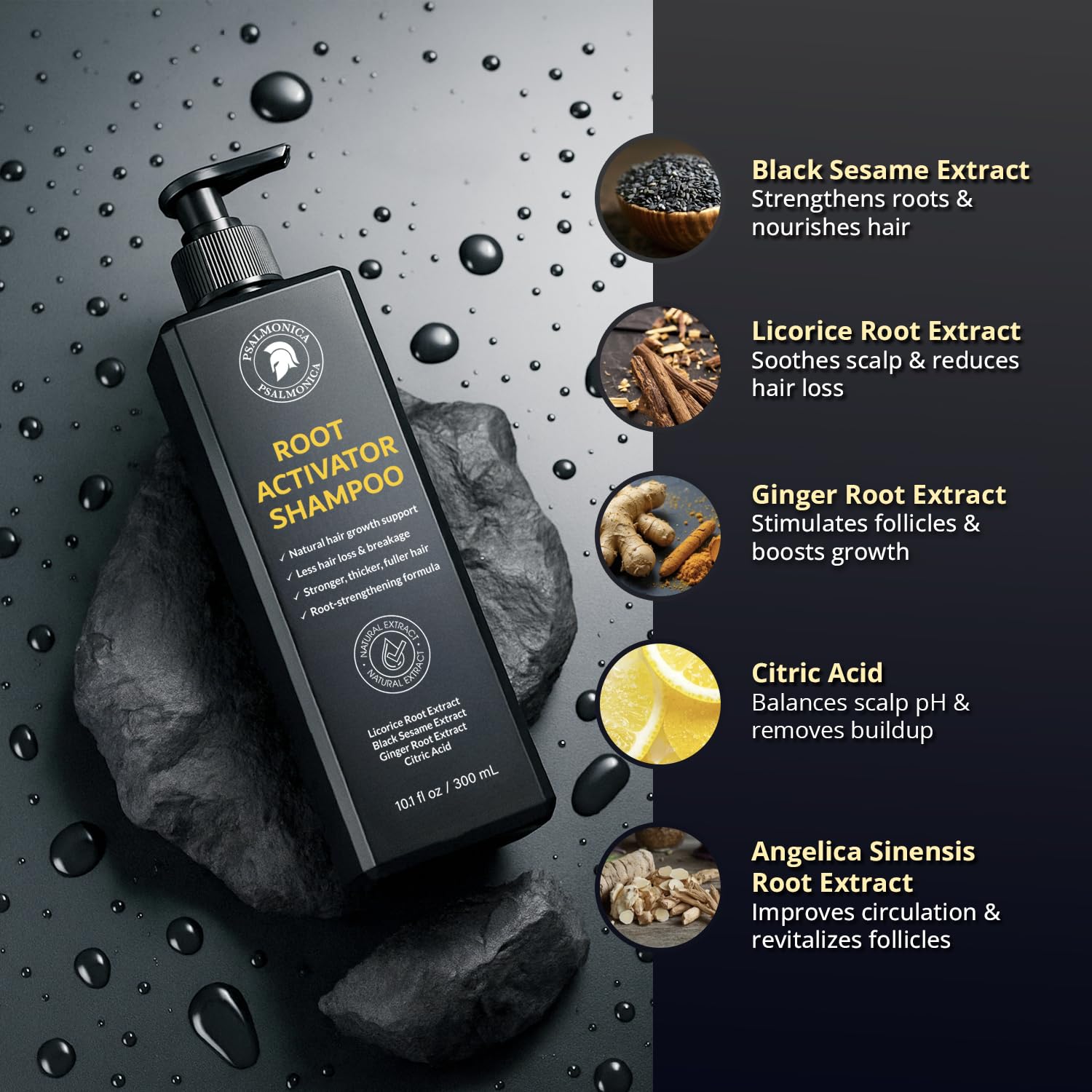 Psalmonica Root Activator Shampoo highlights thicker-looking strands