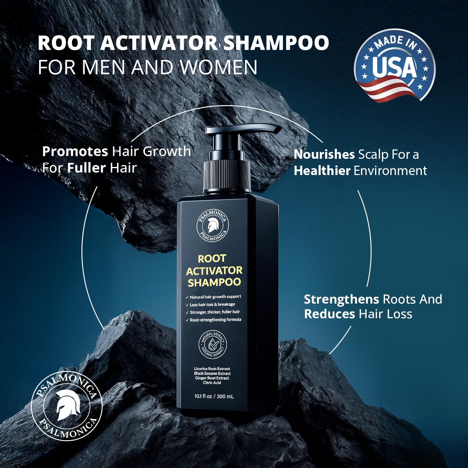 Psalmonica shampoo lather close-up showing cleansing action for thinning hair.