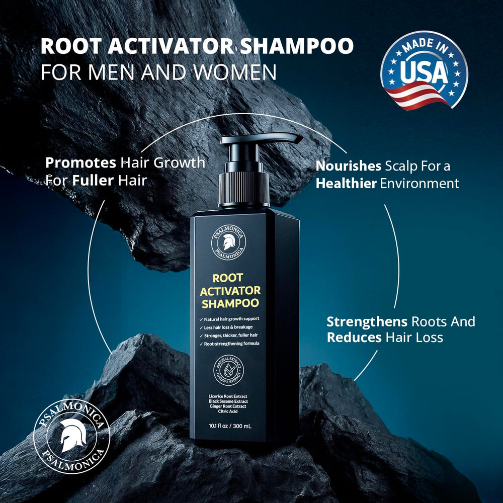 Psalmonica shampoo lather close-up showing cleansing action for thinning hair.
