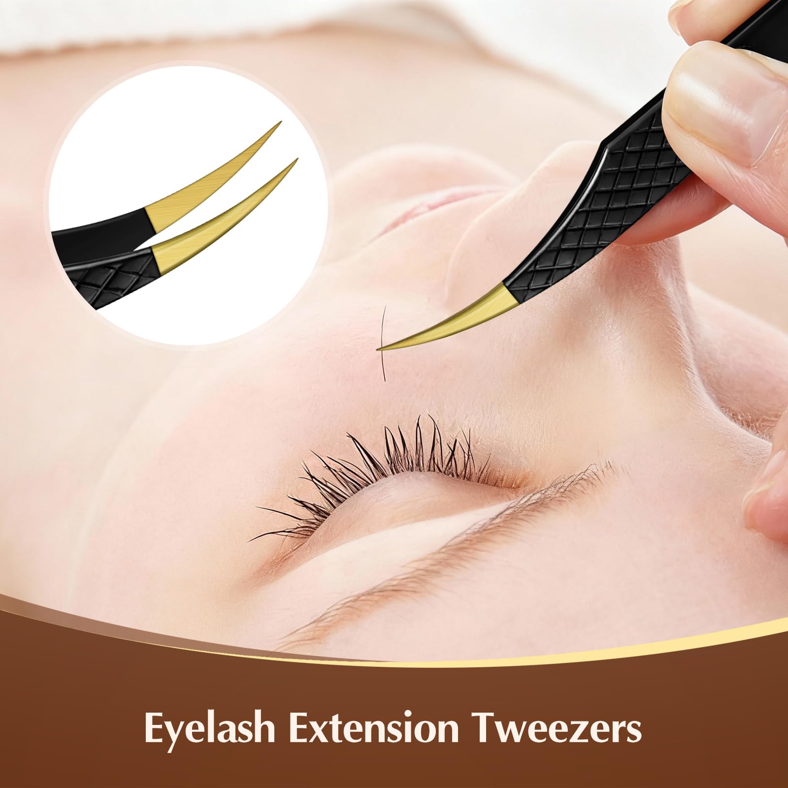 PTBTO 2 pack eyelash tweezers set displayed together