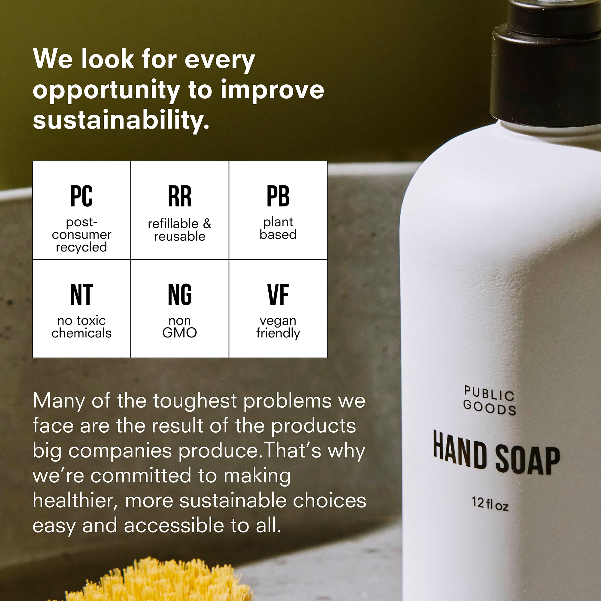 Envase Public Goods hecho de plástico reciclado post-consumo para consumo responsable.
