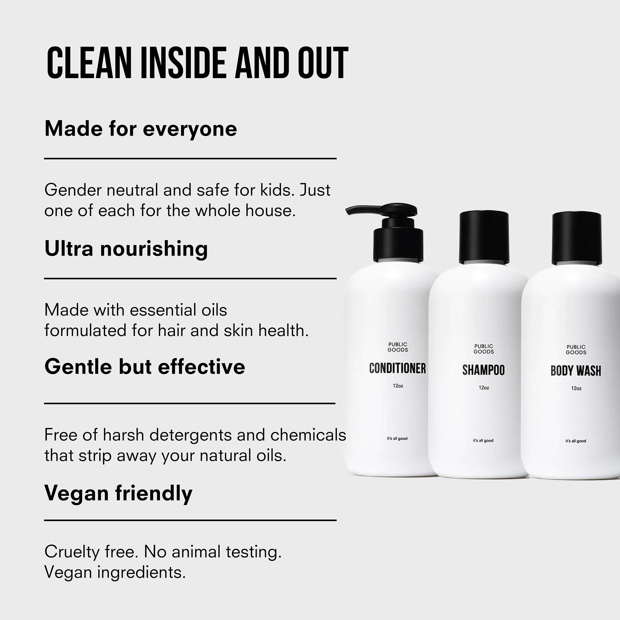Public Goods essential oils closeup highlights natural fragrance for shower